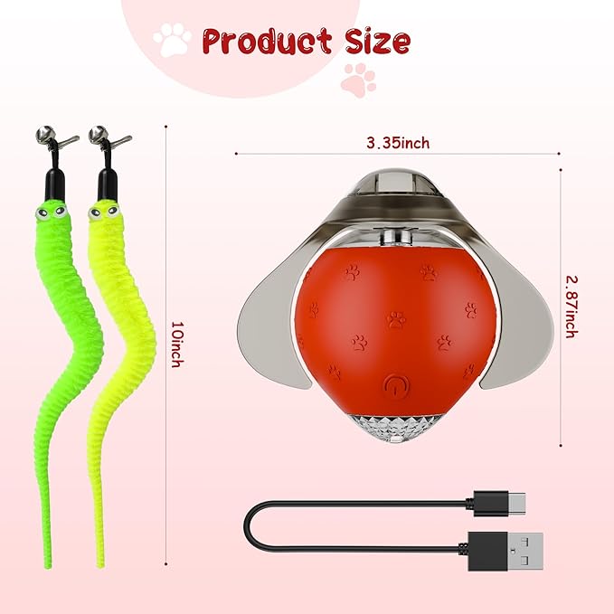 Interactive Cat Toy Ball – Firefly Automatic Moving Electric Kitten Toy with 2 Feather Tails, 3-Speed Modes, USB Rechargeable, Chirping Sounds & Motion Activation for Bored Cats