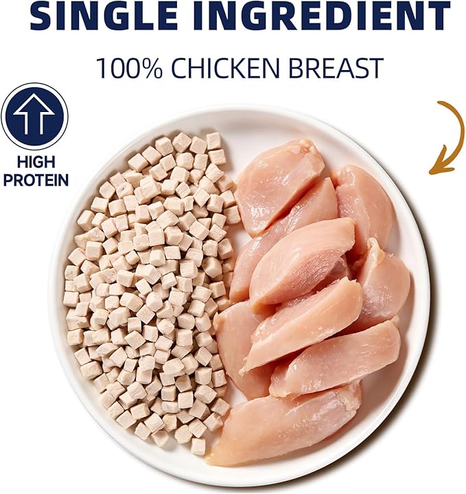 Freeze Dried Chicken Breast Treats for Dogs & Cats, Single Ingredient, High Protein Training Treat, Grain Free, All Natural Healthy Pet Snacks & Food Topper, 6 oz