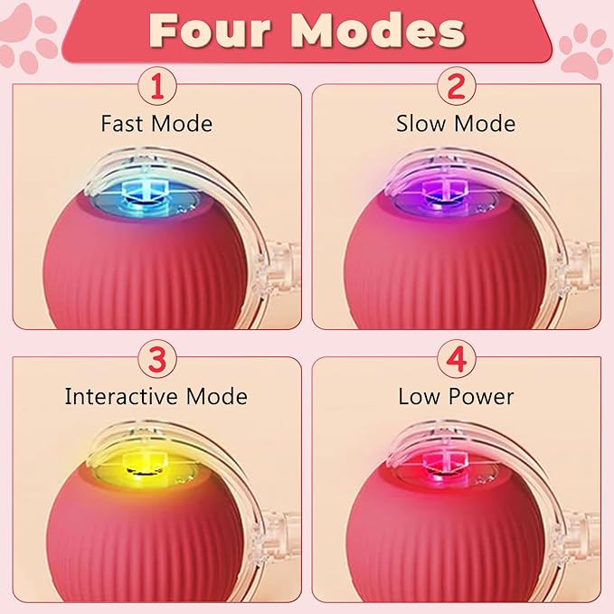 New Interactive Rolling Dog Ball, 360° Smart Interactive Pet Toy Ball, Self Rolling Dog Ball Toys, Electric Balls for Small Medium Dogs Cats (Red&Grey 2PCS/Set)