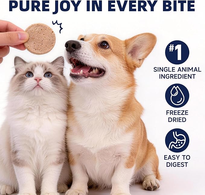 Freeze Dried Beef Patties for Dogs & Cats, High Protein Dog Training Treats, Snacks & Food Toppers 96% Real Beef & Organs, Perfect for Picky Eaters, Grain Free, 8.1 oz