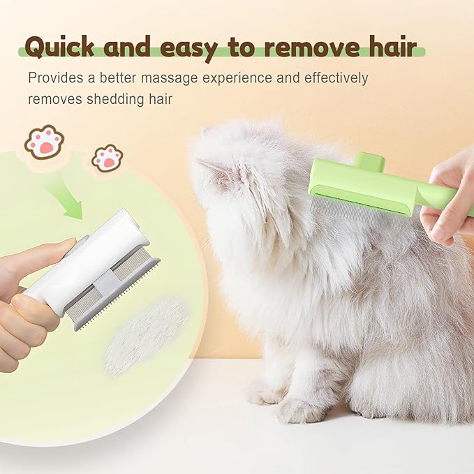 Pet Hair Removal Comb Flea Comb, 2025 Upgrade Cat Grooming Brush, Cat Brush with Release Button, De-Shedding Hair, Dog Grooming Supplies, Fine-Tooth Massage (Blue)