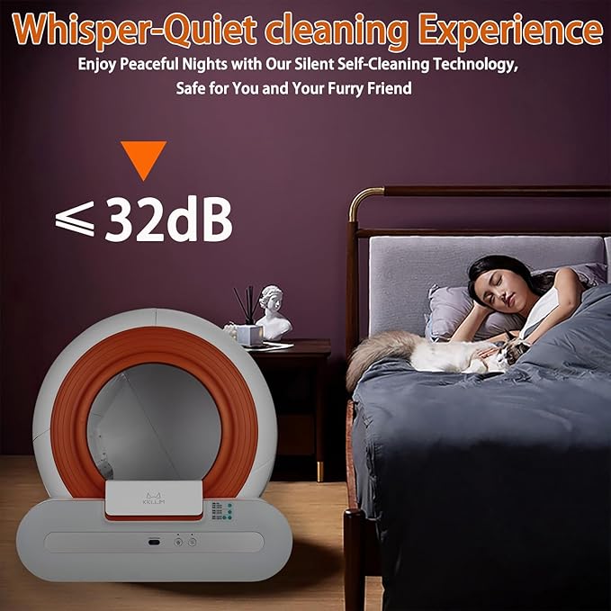Self Cleaning Cat Litter Box, Automatic Cat Litter Box Self Cleaning for Multiple Cats, App Control, Smart Safety Anti-Pinch/Odor-Removal Design, 65L+9L Large Capacity, Orange