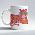 Pink and Orange Funny Tiger Mug, Gifts for Tiger Lovers Coffee Cup, Animal Lover Gifts for Women, Preppy Trendy Tigers Ceramic Coffee Mug 11 oz