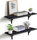 Tectocker-DOU Heavy Duty Long Wall Shelves Set of 2, Floating Shelves Wall Mounted with Industrial Brackets, 40lbs Capacity Shelves for Laundry Room, Kitchen, Bathroom, Living Room (24"*8",Black)