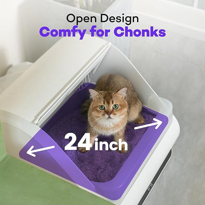 Popur X5 Automatic Cat Litter Box Self Cleaning Set with Extra Liner & 50PCS Trash Bags, 30-Day Capacity Safe Open Top Electric Robot Litter Box for Multiple Large Cats, 99% Leakproof& Smell-Proof