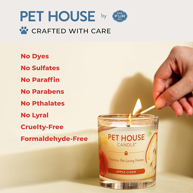 One Fur All Pet Candle 9 OZ Plant-Based Air Freshening Candle, Clean Burning and Long Lasting with a 60 Hour Burn Time - Candy Cane