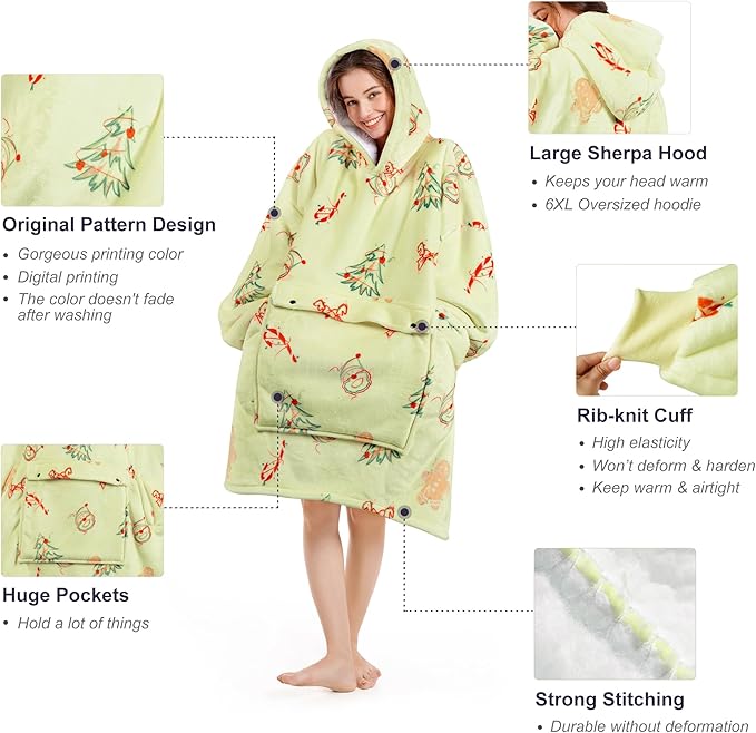 Narecte Cozy Oversized Blanket Hoodie Wearable Blanket Adults Soft Hooded Blanket Hoodie Birthday Gifts for Women Christmas