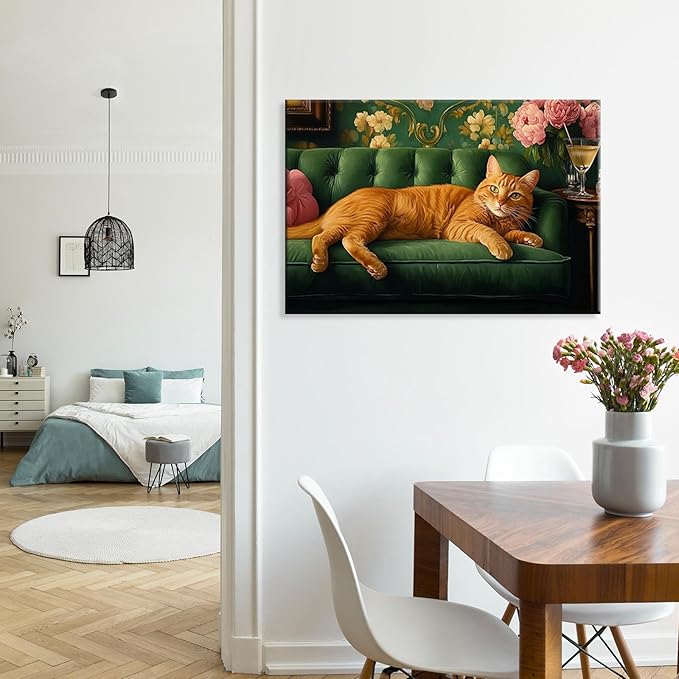 Cute Orange Cat Wrapped Framed Print Poster Pet Art Funny Orange Cat Lover Gift Wall Art Room Decor Aesthetics Ready To Hang 12X18 inch
