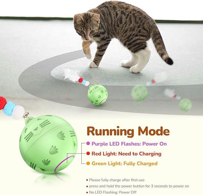 Interactive Cat Toys Ball: Fast Self Rolling Ball in Pouch, Automatic Motion Activated Moving Toys Hide and Seek Game Pet Exercise Kicker Cat Toys for Bored Indoor Kittens Adult Cat