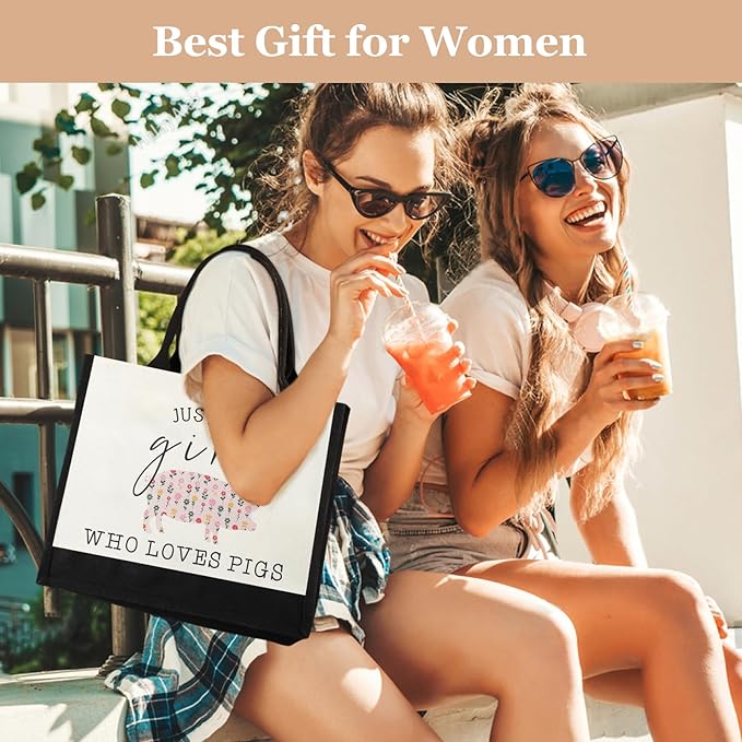 Canvas Tote Bag for Women, Cute Pig Gifts for Pig Lover, Animal Lover Gift AestheticTote Bag Reusable Grocery Bag, Birthday Christmas Gift for Mom Daughter Friends Sisters Bestie Who Loves Pigs