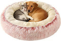 Calming Donut Dog Bed Cat Bed, Fluffy Long Fur Outer & Short Fur Inner, Sweat-Free Cozy Cuddler, Non-Slip Bottom,for Small Medium Dogs Cats Puppy Kitten (Donut Bed - Pink, Large Size 23.6 in)