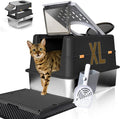 Ultimate Stainless Steel Litter Box with Lid - XL Enclosed Anti-Leak Design for Big Cats, Non-Stick Easy Clean Metal Litter Box System with Scoop Set, High-Sided Urine Protection, Sleek Black