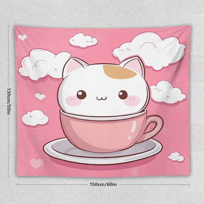 MaSiledy Kawaii Cat Wall Tapestries Cat Pet Lover Tapestry Vintage Aesthetic Tapestries Landscape Tapestry Home Decor for Room 50"x60" Wall Hanging for Home Decor Bedroom Living Room Dorm Decor