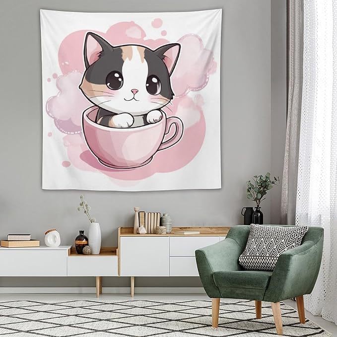 MaSiledy Tapestry Kawaii Cat Tapestries for Bedroom Aesthetic Cat Lover Gifts Tapestry As Wall Art Wall Hanging for Bedroom Living Room Dorm Landscape 60"x60" Tapestries for Bedroom Living Room Dorm