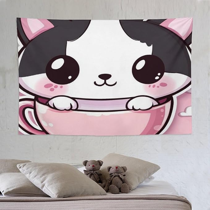 MaSiledy Tapestry Kawaii Cat Bedroom Tapestries Cat Mom Gifts Tapestries Wall Art for Living Room Dorm Landscape 60"x90" Wall Hanging for Home Decor Bedroom Living Room Dorm Decor