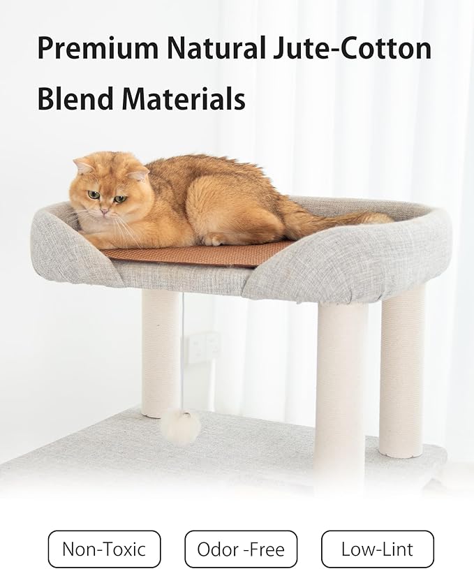 Mordern Cat Tree Tower 37.4'' (95 cm) with Scratching Posts,Multi-Level Cat Tree Tower with Large Base for Multiple Baby/Large Cats, Scratching Posts (Light Gray)