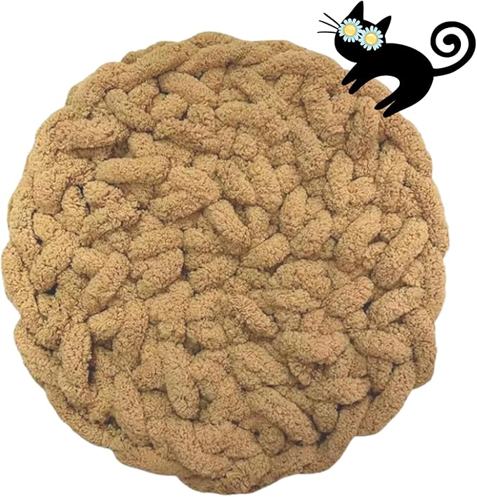Cat Self-Warming Knitted Bed Mat, Extra-Soft Warm Round Washable Pads Cushions for Indoor Kittens & Kitty Small Pets Cat Trees (Caramel,X-Large)