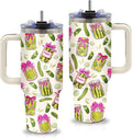 Pickle Gifts - Funny Pickle Themed Tumbler 40oz with Handle and Straws, Leak-proof, Stainless Steel Insulated Travel Coffee Mugs for Pickles Lovers, Pickled Food Enthusiasts Gifts Birthday Cup