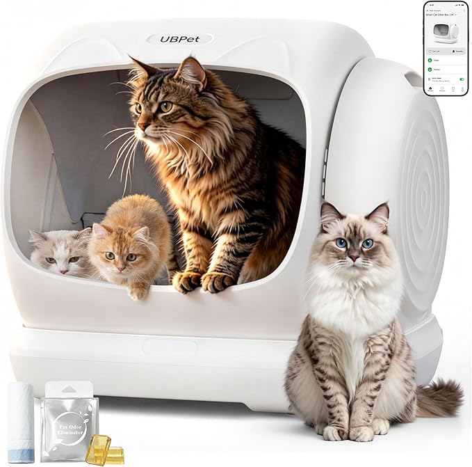 XXXL Self Cleaning Litter Box, 106L Automatic Litter Box with App Control,Odor Control,Safety Sensor,Anti-Pinch, Low Entrance Automatic Cat Litter Box for Multiple Cats