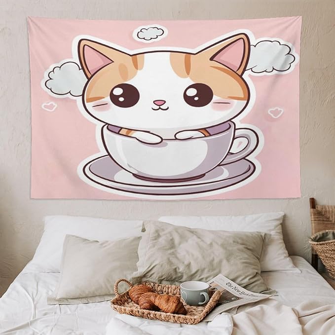 MaSiledy Tapestry's Wall Hanging Kawaii Cat Tapestry Cat Lover Gifts Bedroom Tapestries Wall Decor for Bedroom Living Room Dorm 60"x90" Wall Hanging for Home Decor Bedroom Living Room Dorm Decor