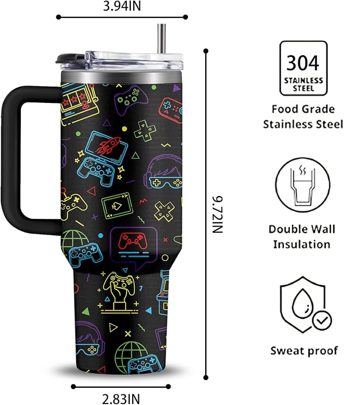Gaming Gifts for Men Boys, Gamer Gifts for Men, 40oz Gamer Tumbler Cup, Gaming Mugs, Teen Boy Gift Gamings Stuff, Gaming Gamepad Present for Son, Birthday Gift for Him Boys Gamings Cup(Style4)
