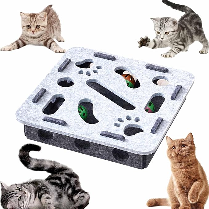 Cat Scratch Pad Toy with Ball Felt Cat for Indoor Cats (Grey No.1)