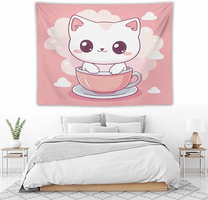 Tapestry Kawaii Cat Aesthetic Bedroom Tapestries Cat Lover Gifts Tapestry Wall Hanging Wall Hanging for Dorm Living Room Landscape 60"x80" Wall Hanging for Home Decor Bedroom Living Room Dorm Decor