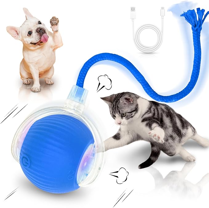 Interactive Cat Toys for Indoor Cats Smart Automatic Ball Rolling for Bored Kitten Pet Upgraded Speedy Moving Chase Dogs Toy Easter Gifts Blue