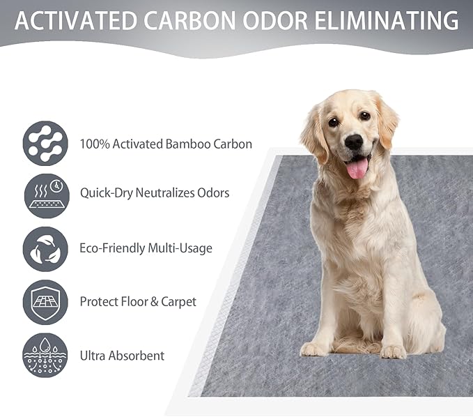 Extra Large Pee Pads for Dogs - 30"x36" Puppy Pads Activated Charcoal Bamboo Odor Control & Super Absorbent, Jumbo Disposable Potty Training Pads - 50 Count