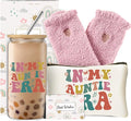 Unique Gifts from Niece Nephew, Aunt Gifts for Women, Birthday Mother’s Day Thank You Presents Set with Glass Cup Makeup Bag for Auntie New Aunt