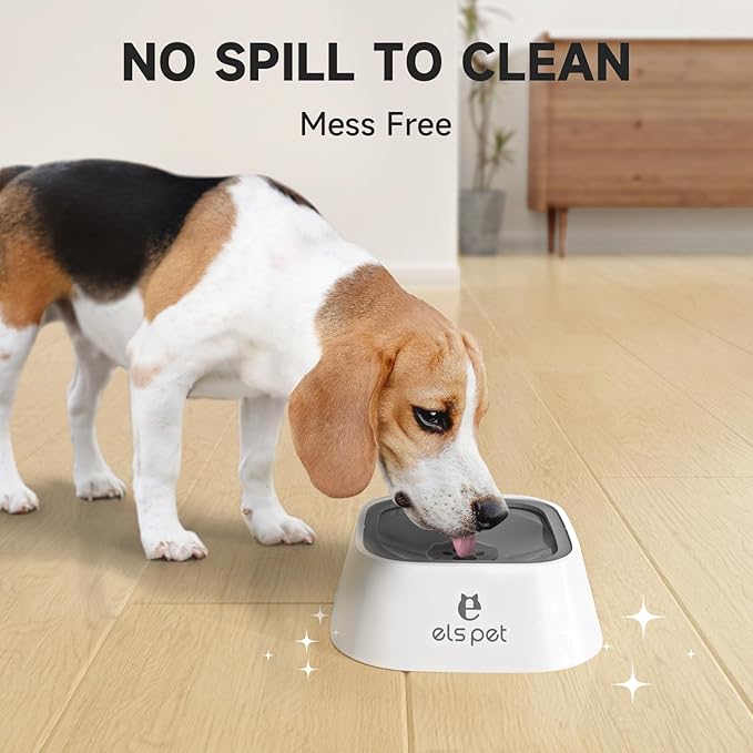 ELS PET Travel Bowl, No Spill, No Drip Slow Water Feeder/Dispenser for Dogs, Cats, 35oz/1L (Grey)