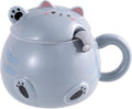 Urban Tokyo Whimsical Cat Mug Adorable Coffee Mug Ceramic Cup Novelty Mug with Lid and Stainless Steel Spoon 15 fl oz Lovely Kitten Neko (Gray)