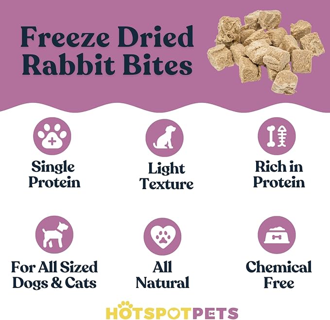 hotspot pets Freeze Dried Rabbit Treats for Dogs & Cats – Made in USA – (3 Ounce~100+pcs) Raw Single Ingredient Rabbit Bites – High Protein Training Rewards & Food Topper – Grain Free, Low Calorie