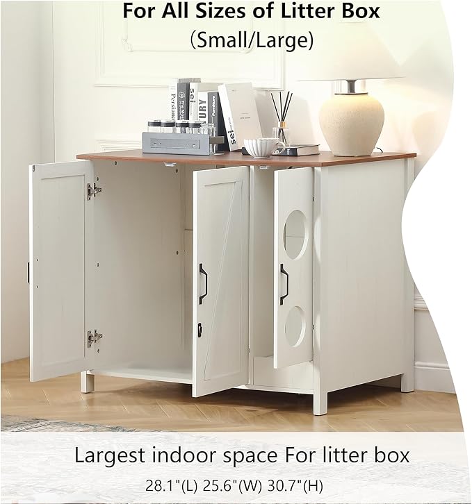 Large Cat Litter Enclosure, Automatic Litter Box Enclosure for Cat Robot 3/4,entrace for Dog Proof and Fun,Power Outlet for Litter Cabinet,Litter Collector for Cat Washroom Furniture,Antique White