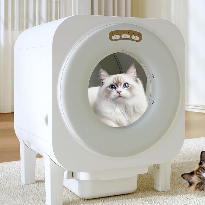 Automatic Cat Litter Box, 68L Self Cleaning Litter Box with APP Control, Dual Safety Protection and Odor Removal for Multiple Cats, White