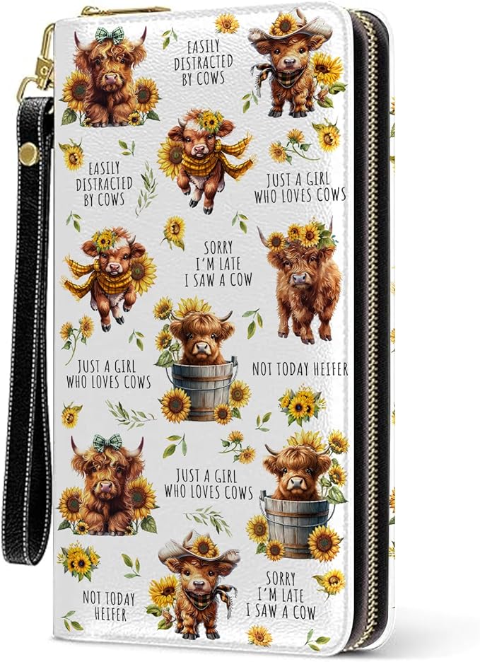 Womens Wallet, Highland Cow Wristlet Wallet For Women, Aesthetic Highland Cow Card Holder Purse With Zipper, Birthday Christmas Graduation Gifts For Women, Office Daily Purse