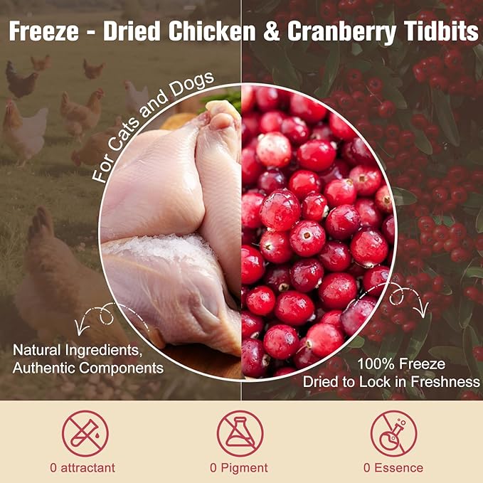 Memorjew 25PCS Chicken & Goat Milk Freeze- Dried Lollipops｜Individually Wrapped, Portable Dental Food for Dogs & Cats (Chicken & Cranberry 100g)