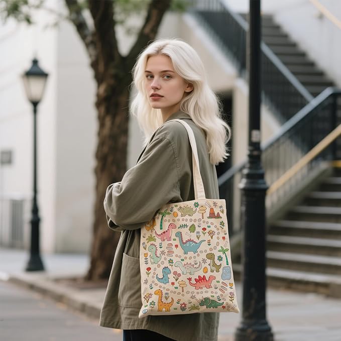 Aesthetic Canvas Tote Bag for Women - with Magnetic Snap Closure & Zipper Inner Pocket Reusable Bag for Shopping