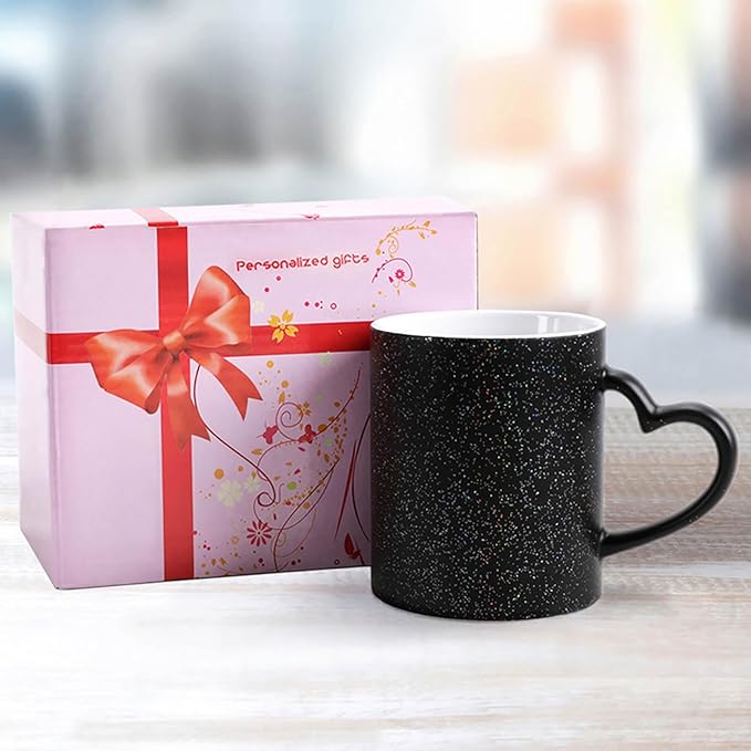 Aesthetic Cat Color Changing Mug 11oz, Heat Sensitive Coffee Mug Reveals Pattern with Hot Liquid, Ceramic Novelty Coffee Cup with Heart Shaped Handle, Funny Gift