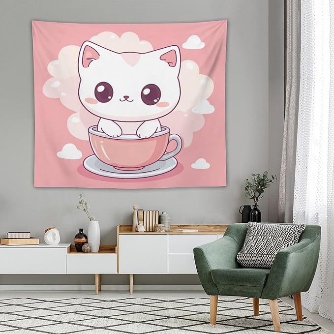 MaSiledy Tapestry As Wall Art Kawaii Cat Tapestry Cute Kitten Cat Meow Wall Hanging Wall Tapestry Aesthetic for Bedroom Colorful Wall Hanging Aesthetic Wall Art For Room Decor 50"x60"