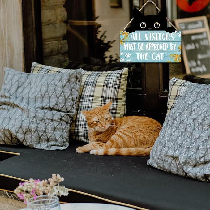 Funny Cat Signs Cat Wall Decor Pet Door Hanging Decor All Visitors Must Be Approved By The Cat Sign Welcome Home Gifts Cat Decor For Cat Lovers Wood Sign Cats Wooden Plaque