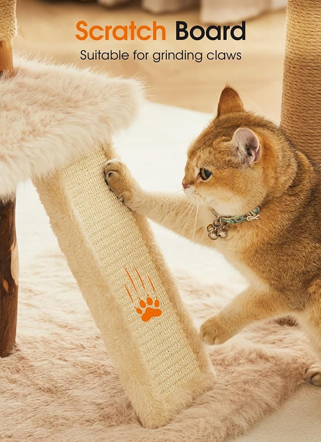 Letkind 38" Modern Cat Tree Tower for Large Indoor Cats, Perches-Natural Solid Wood Cat Tower with Sisal Scratching Post, Perches, Basket & Scratching Post, Aesthetic Boho Cat Furniture