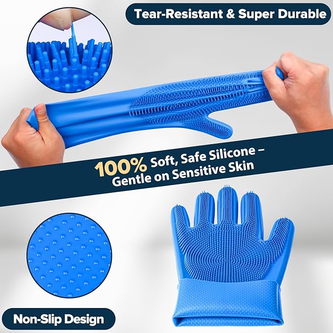 6PCS Pet Grooming Kit for Dogs,Cats and Horses | Dog Washing Gloves | Dog Bath Brush | Dog Bath Gloves | Dog Shampoo Brush | Pet Grooming Gloves | Dog Bath Supplies (Navy Blue)