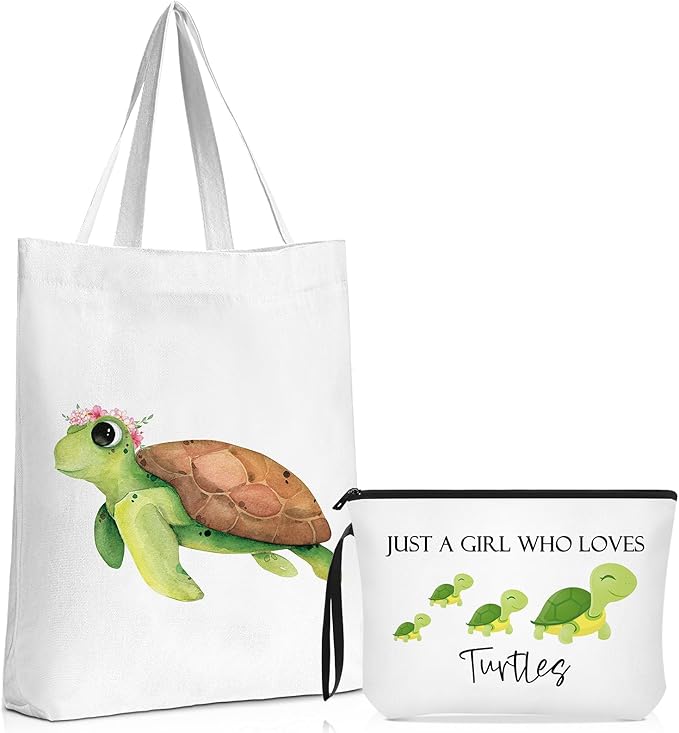 Sieral 2 Pcs Animal Lover Bag Graduation Gift for Women Travel Canvas Tote Portable Zipper Pouch Canvas Reusable Grocery Tote