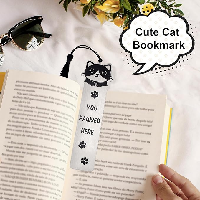 Cute Cat Bookmark, Zinc Alloy Kitten Paw Print Bookmarks Reading Gifts for Cat Lovers Funny Black Kitten Book Marks Animal Bookmark Gifts Book Accessories for Reading (Style A)
