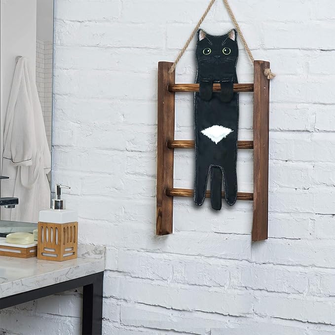 PAT JUUMG Funny Cat Hand Towels for Bathroom Kitchen Decor, Cute Decorative Hanging Face Towels, Super Absorbent Soft, Housewarming Gift, Cat Lovers Gifts for Women (2 Pack)