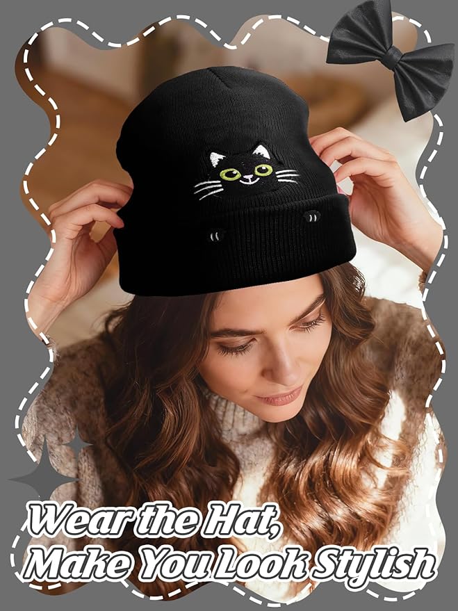 Cat Beanie and Funny Socks for Women - Cute Warm Gifts for Cat Lovers