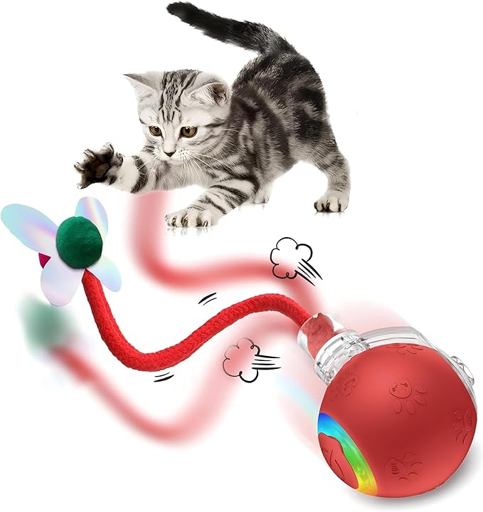 2026 Newly Upgraded Version 3.0 Cat Toys, Cool Intelligent Interactive Cat Ball for Indoor Bored Cats, Automatic Rolling Ball 3.0 Puzzle Toy, Electronic Rolling Pet Chase (Red-1 pcs)