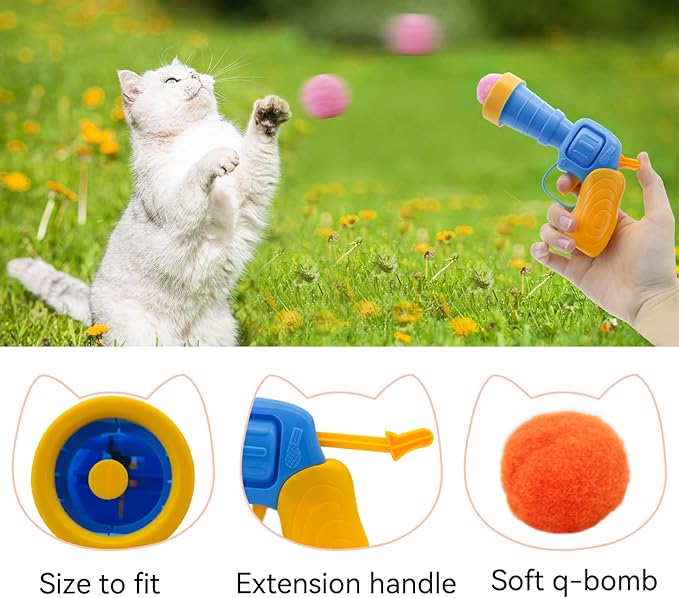Andiker Cat Toy Ball Set, 30pcs Plush Cat Pom Pom Balls & 1 Plastic Cats Fetch Toy Launcher Set for Kitten Catch Fetch Interactive Cat Toy with Colorful Cat Ball for Indoor Cats (30 Balls+1 Launcher)