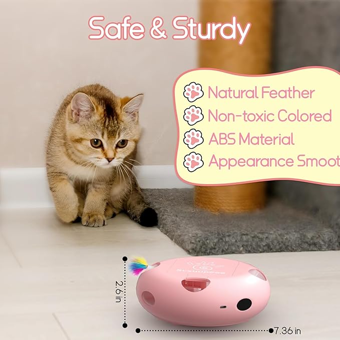 Interactive Cat Toy, Electric Cat Toys for Moving Concealed Feathers, Smart Sensor 7 Holes Whack a Mole Feather Toy, USB Charge Automatic Kitten Toys, Pink